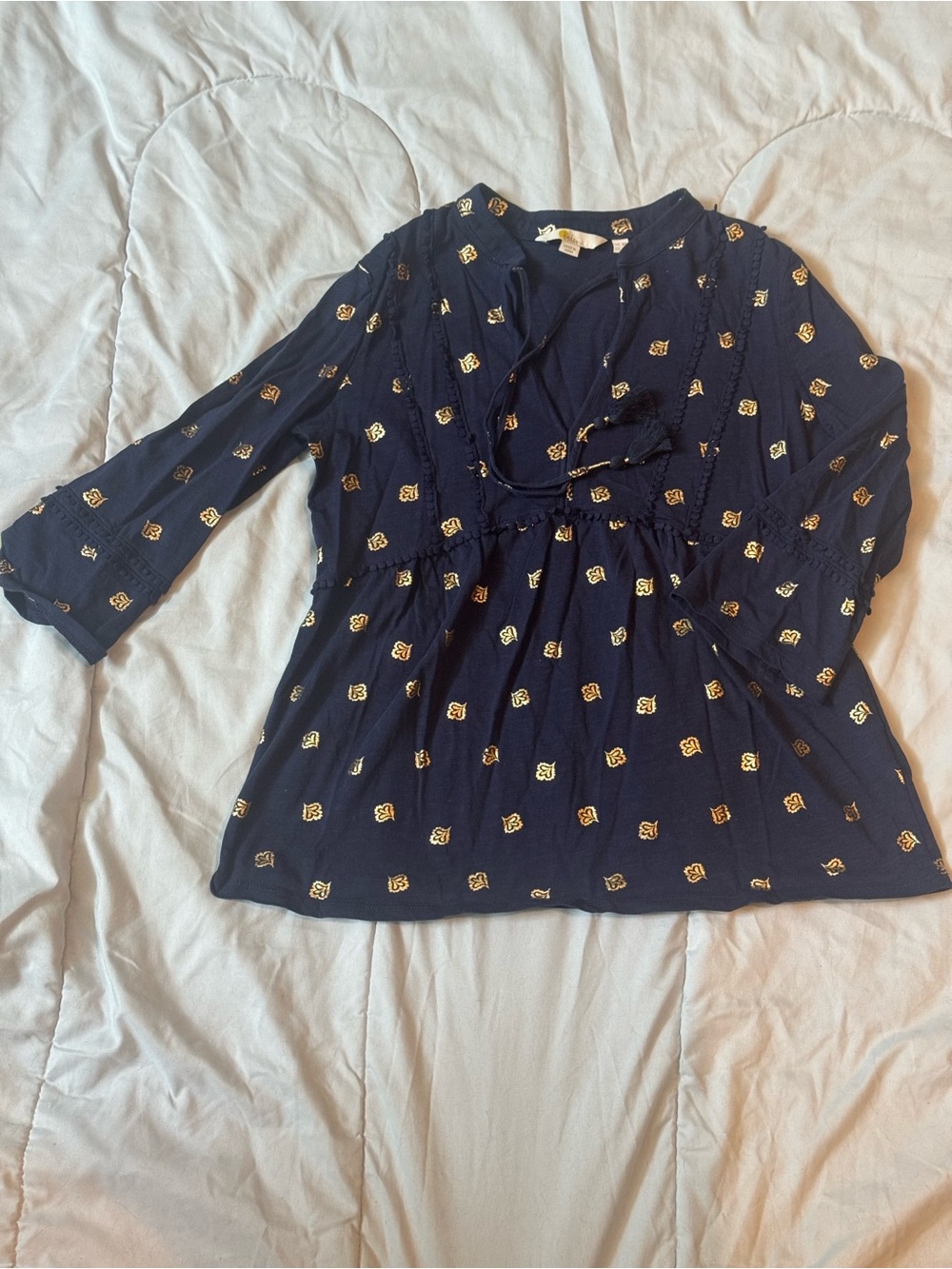 Boden Navy Tunic with Gold Foil Motif